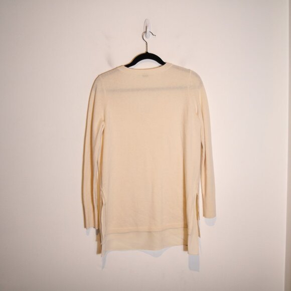 Vince V Neck Sweater Wool Cashmere Blend XS Silk Layered Blouse Hem Beige Tunic - Picture 6 of 6
